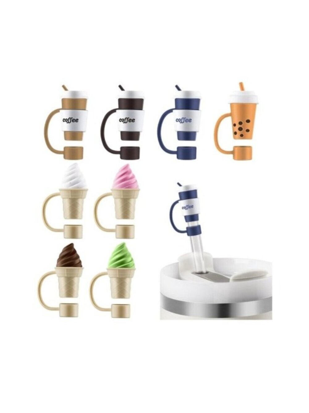 8pcs Straw Cover Cap for Stanley Cup cute boba tea coffee ice cream cap